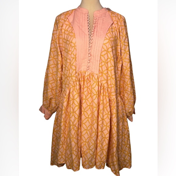 Aox Dresses & Skirts - Aox Pink/orange Eyelet Dress